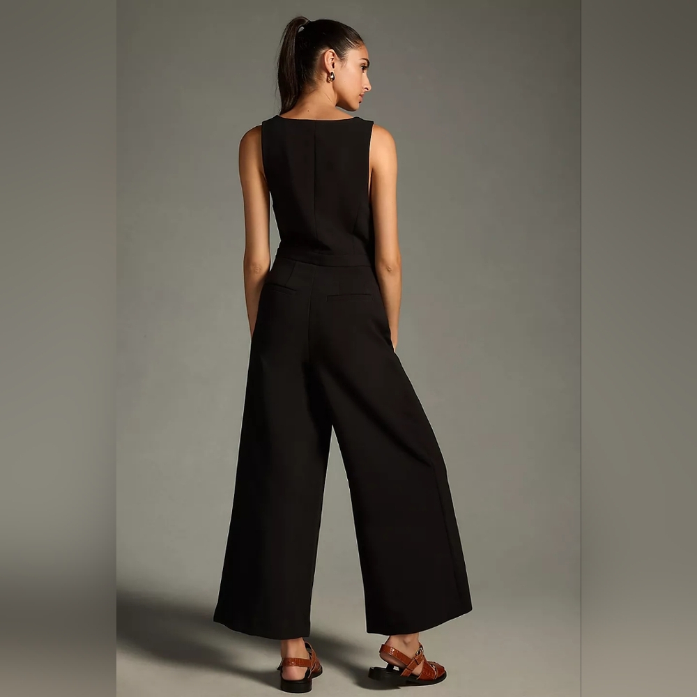 NWOT Dark Academia Anthropologie Maeve Wide-Leg Jumpsuit Black - Picture 4 of 9
